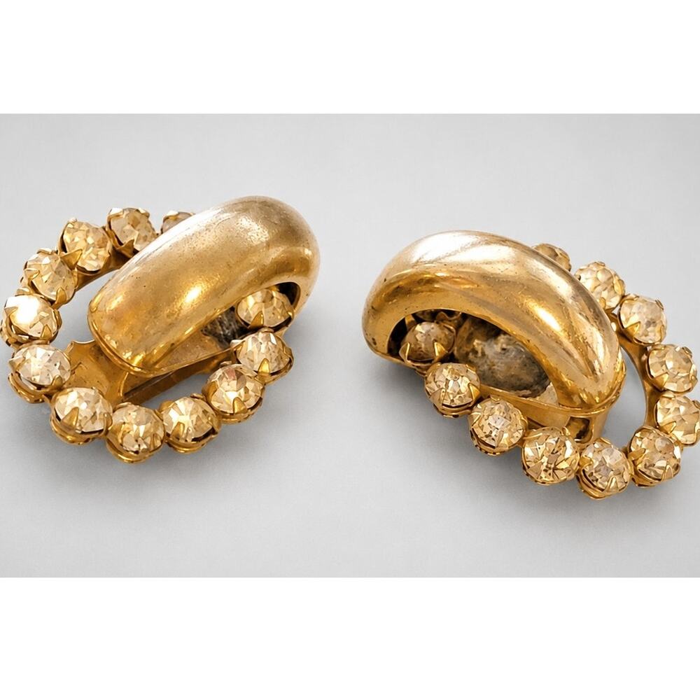 Vintage 1940's Door Knocker Rhinestone‎ Clip-on Earrings- Glamorous Retro wc-30